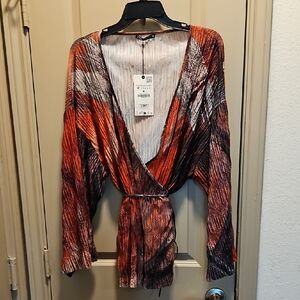 Zara Multicolor Wrap Blouse